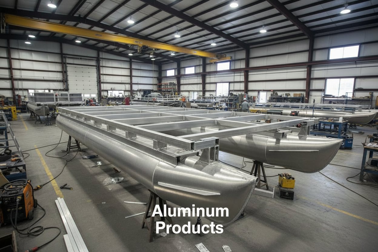 Pontoon frame with smaller Aluminum Products text